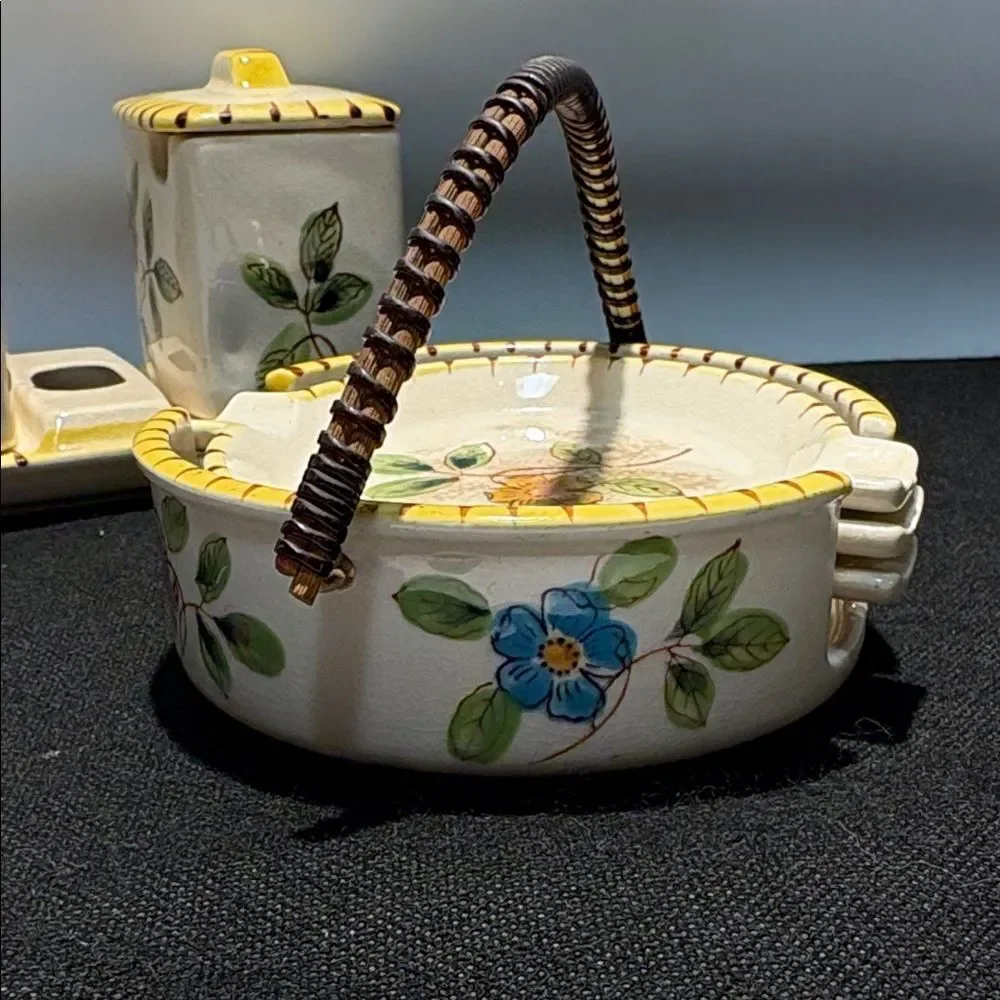 Hand-Painted Floral Ceramic breakfast Set in Yellow Accent